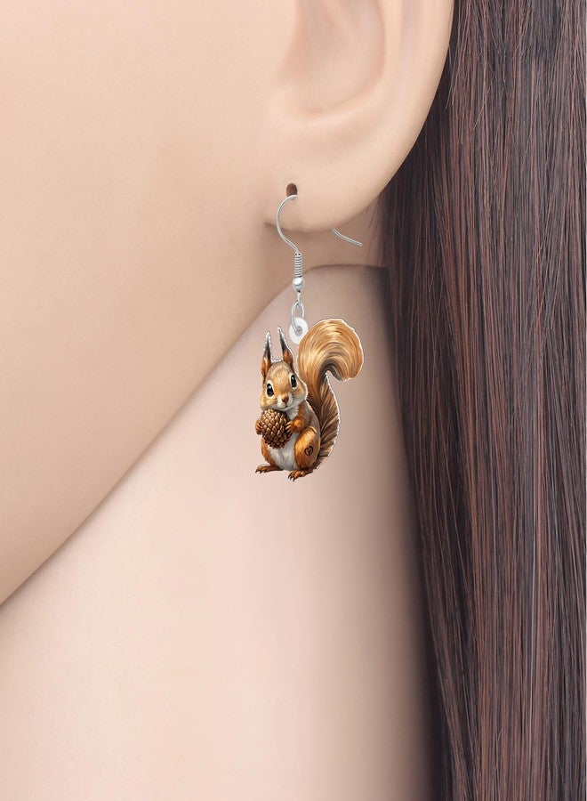 NEWEI Acrylic Cute Squirrel with Pinecone Dangle Earrings Gifts for Women Funny Woodland Animal Design Statement Jewelry Gifts for Squirrel Lovers Charms (Brown) - Image 2