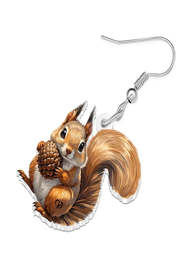 NEWEI Acrylic Cute Squirrel with Pinecone Dangle Earrings Gifts for Women Funny Woodland Animal Design Statement Jewelry Gifts for Squirrel Lovers Charms (Brown) - Image 4