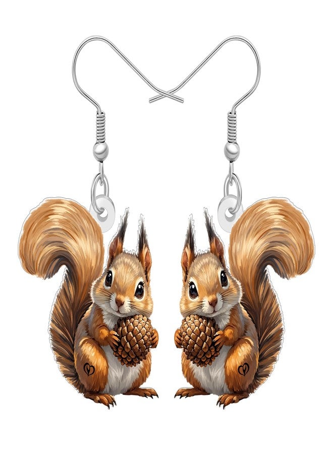 NEWEI Acrylic Cute Squirrel with Pinecone Dangle Earrings Gifts for Women Funny Woodland Animal Design Statement Jewelry Gifts for Squirrel Lovers Charms (Brown) - Image 1