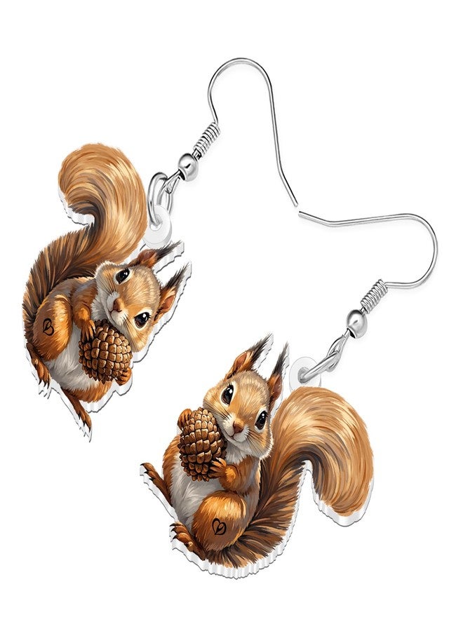 NEWEI Acrylic Cute Squirrel with Pinecone Dangle Earrings Gifts for Women Funny Woodland Animal Design Statement Jewelry Gifts for Squirrel Lovers Charms (Brown) - Image 3