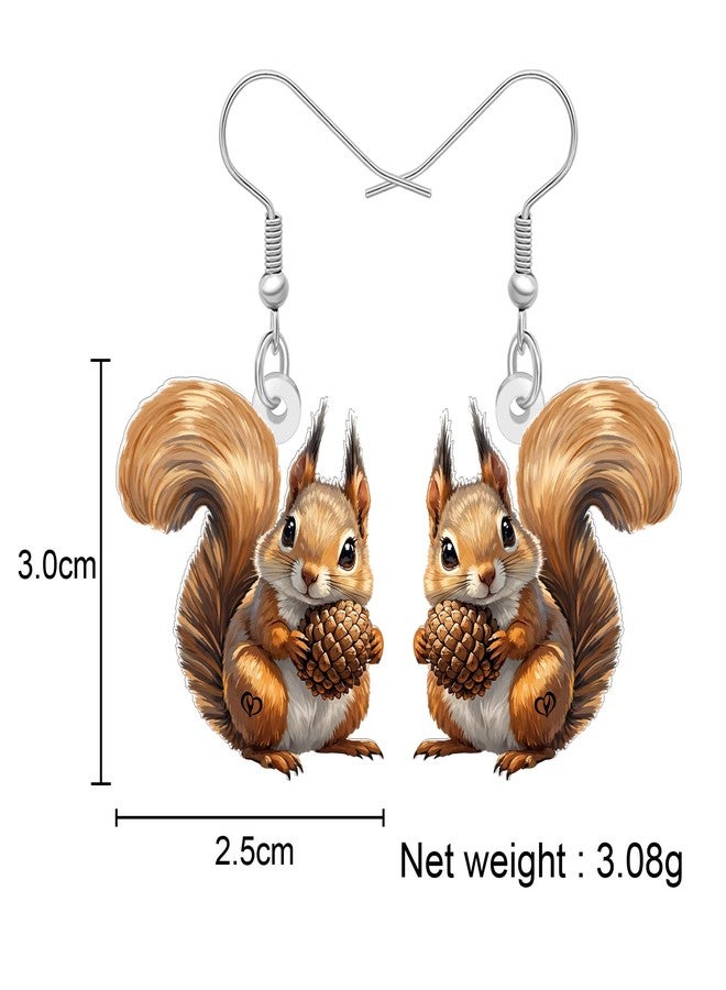 NEWEI Acrylic Cute Squirrel with Pinecone Dangle Earrings Gifts for Women Funny Woodland Animal Design Statement Jewelry Gifts for Squirrel Lovers Charms (Brown) - Image 5