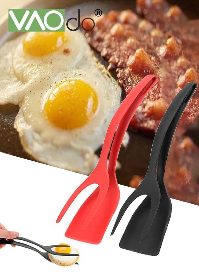 2Pcs 2 in 1 Silicone Spatula Egg Spatula Grip and Flipp Tongs Spatula Fried Eggs Turners 2 in 1 Omelette Clamp Frying Turning Grilling Kitchen Cooking Tool for Omelette Pancake Steak Fish and Egg