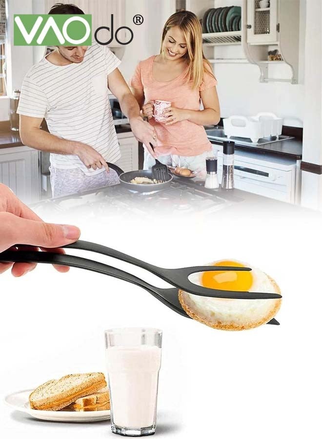 2Pcs 2 in 1 Silicone Spatula Egg Spatula Grip and Flipp Tongs Spatula Fried Eggs Turners 2 in 1 Omelette Clamp Frying Turning Grilling Kitchen Cooking Tool for Omelette Pancake Steak Fish and Egg