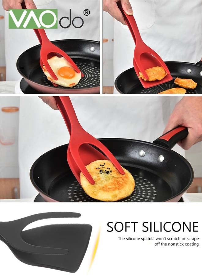 2Pcs 2 in 1 Silicone Spatula Egg Spatula Grip and Flipp Tongs Spatula Fried Eggs Turners 2 in 1 Omelette Clamp Frying Turning Grilling Kitchen Cooking Tool for Omelette Pancake Steak Fish and Egg