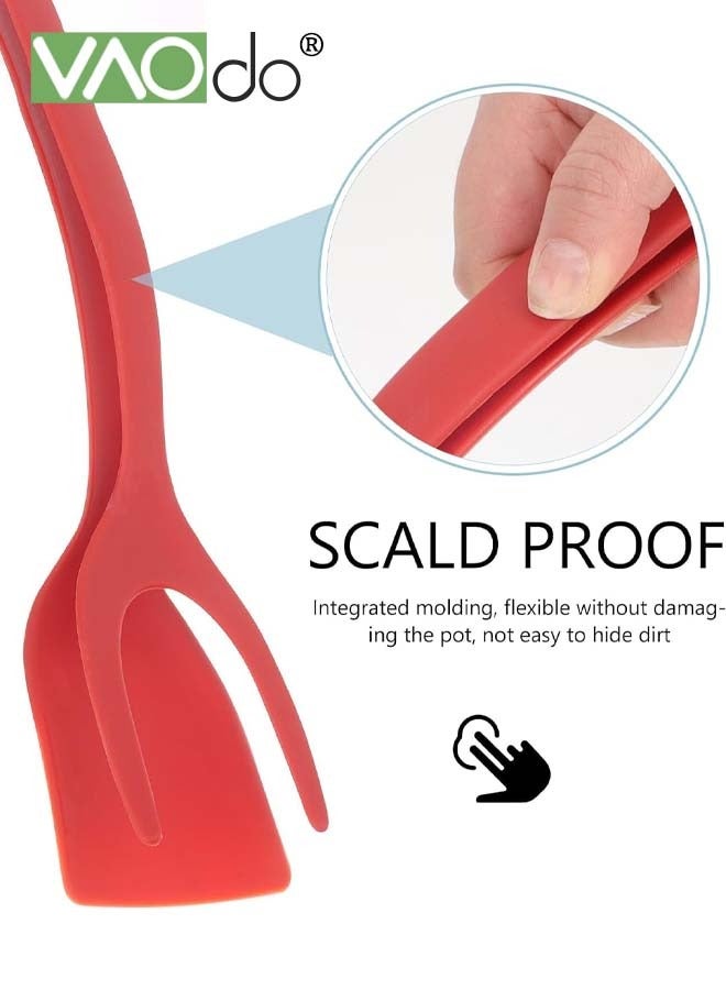 2Pcs 2 in 1 Silicone Spatula Egg Spatula Grip and Flipp Tongs Spatula Fried Eggs Turners 2 in 1 Omelette Clamp Frying Turning Grilling Kitchen Cooking Tool for Omelette Pancake Steak Fish and Egg