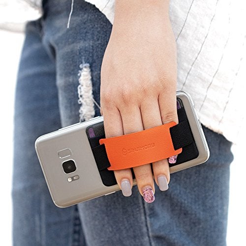Sinjimoru Phone Grip Card Holder with Phone Stand, Secure Stick on Wallet for iPhone with Kickstand for Table. Sinji Pouch B-Grip Black - Image 4