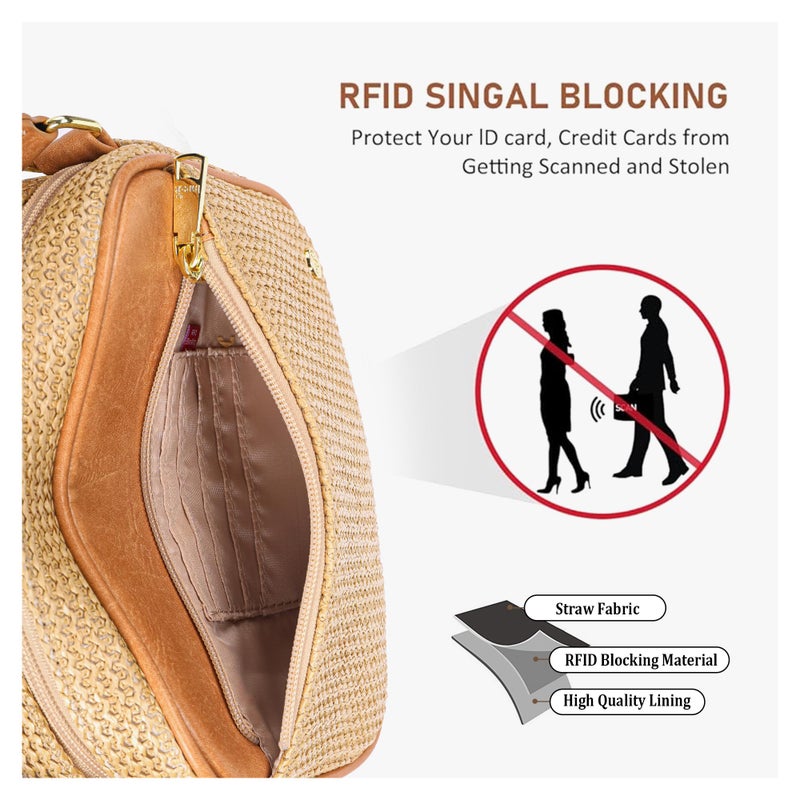 AOCINA Faux Straw Crossbody Bags for Women Summer Purse 2026 RFID Raffia Woven Bag Travel Beach Hawaiian Cruise Essentials (Weaving Khkai) - Image 4