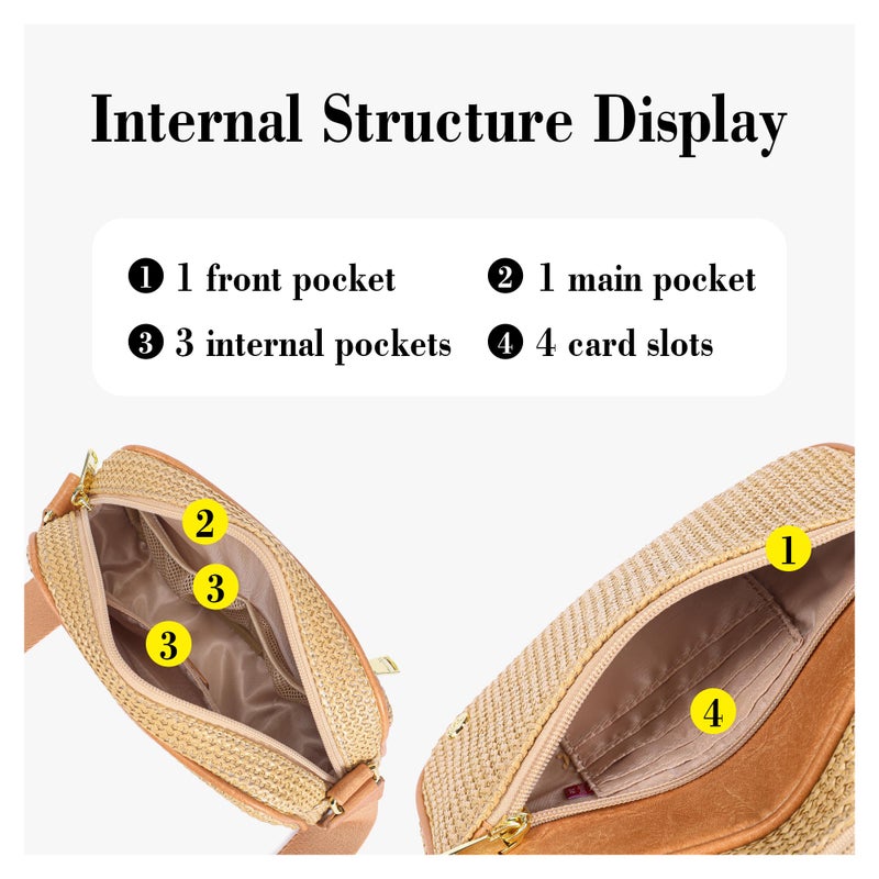 AOCINA Faux Straw Crossbody Bags for Women Summer Purse 2026 RFID Raffia Woven Bag Travel Beach Hawaiian Cruise Essentials (Weaving Khkai) - Image 5