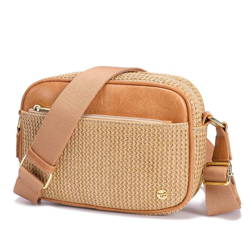 AOCINA Faux Straw Crossbody Bags for Women Summer Purse 2026 RFID Raffia Woven Bag Travel Beach Hawaiian Cruise Essentials (Weaving Khkai) - Image 1