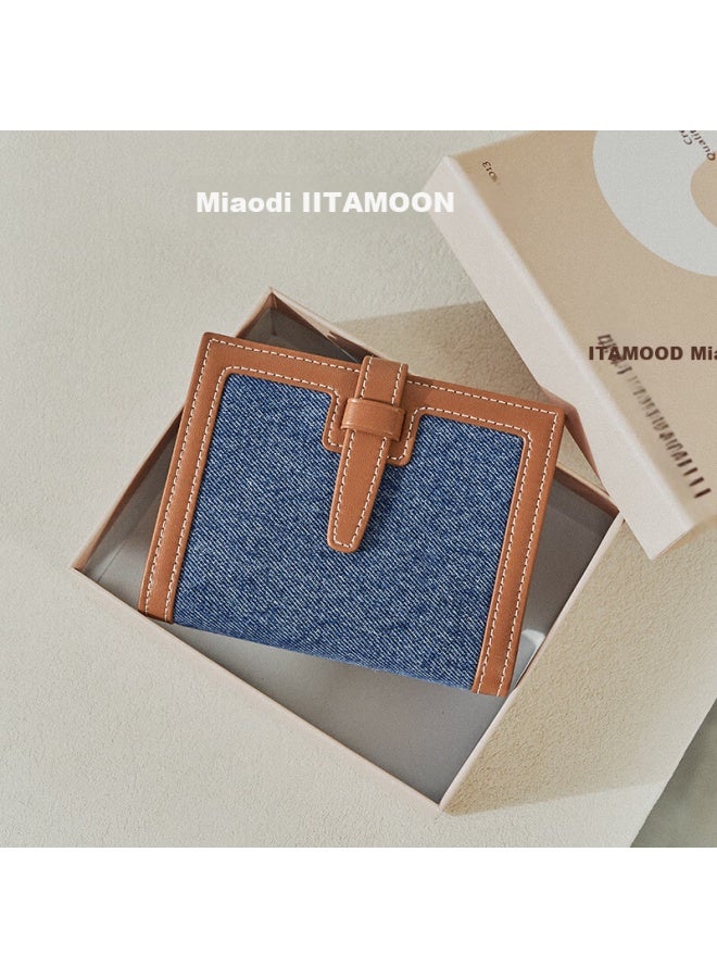 Miaodi New Simple Denim Blue Foldable Multi-card Coin Purse Wallet Birthday Gift For Women