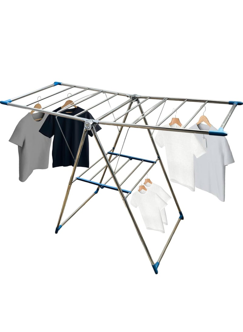MarkedOne Strong and Durable Clothes Rack - Heavy Duty Large Folding Clothes Drying Rack - Stainless Steel Drying Rack for Indoor and Outdoor Use - Perfect for Laundry or Balcony Spaces  - Image 1