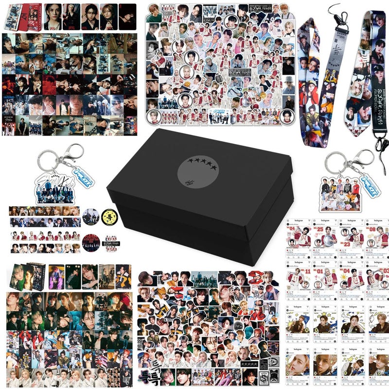 KPOPBP 5 Star Album Merch Gift Box Set including 110 PCS Photocards, 16pcs Transparent Cards, 180pcs Laptop Stickers, Keychain, Lanyards and Tape Rolls, Gift for SKZ Fans - Image 1