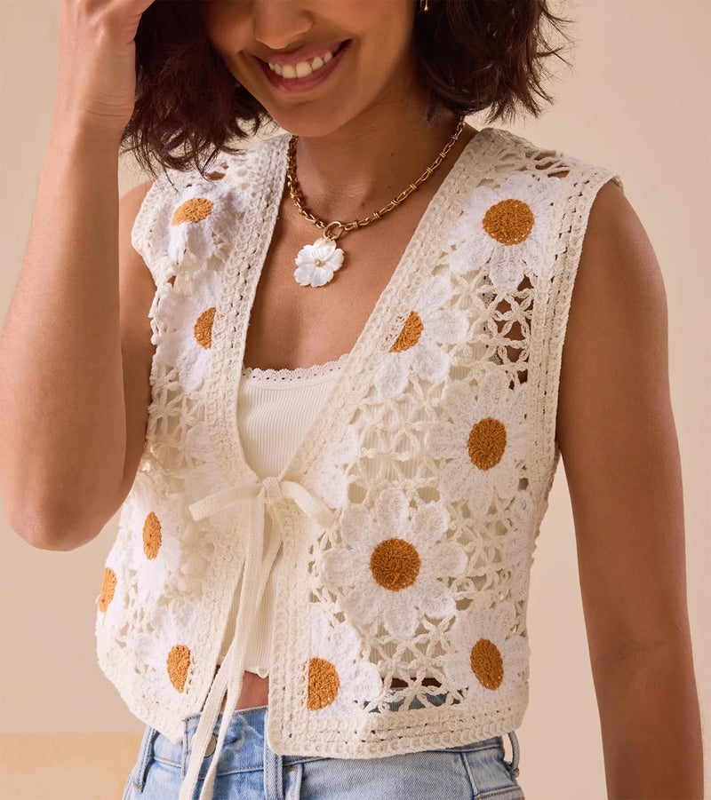 Yojeasrio Women Y2K Crochet Knit Vest Cute Tie Front Tank Top Sleeveless V Neck Crop Hollow Out Vest Sweater Going Out Tops - Image 2