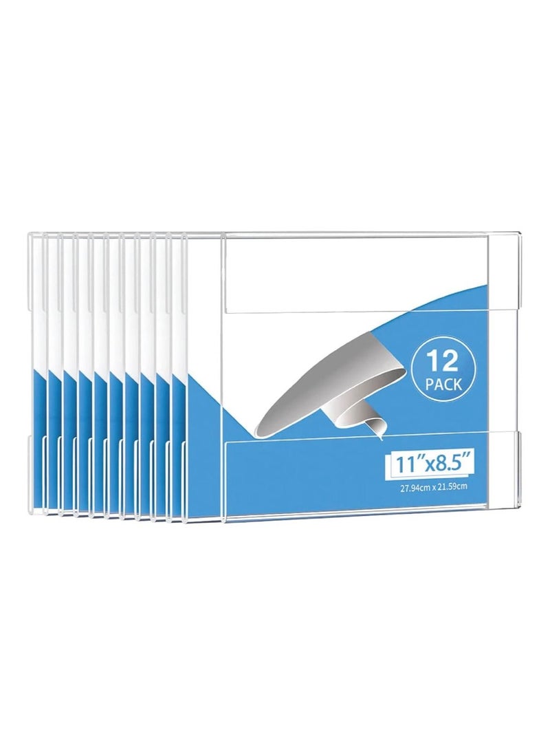 SMARTPOINTS - Acrylic Wall Sign Holder 8.5 x 11 Inches Horizontal 12 Pack, Clear Plexiglass Display Sign Holders Adhesive with 3M Tape, Plastic Photo Ads Frames for Office Hospital Hotel Store - Image 1