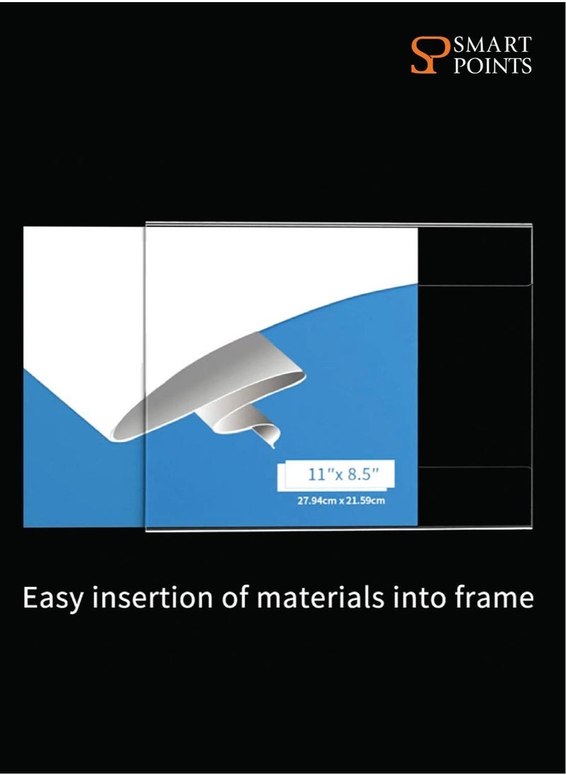 SMARTPOINTS - Acrylic Wall Sign Holder 8.5 x 11 Inches Horizontal 12 Pack, Clear Plexiglass Display Sign Holders Adhesive with 3M Tape, Plastic Photo Ads Frames for Office Hospital Hotel Store - Image 1