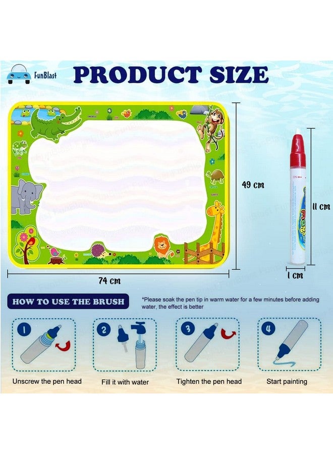 فنبلاست سجادة الرسم المائية السحرية من فن بلاست مع عينات ألوان قوس قزح - لوحة رسم مائية سحرية قابلة للمسح بحجم كبير للأطفال الصغار، سجادة تعليمية ورسومات خربشة للبنات والأولاد والأطفال (74 × 49 سم) - Image 2