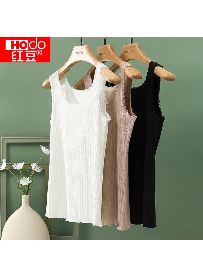 hongdou Hodo Women's Lace Camisole, Vertical Striped Slim-fit Undershirt Lingerie, Ivory White, Size 170 - Image 2