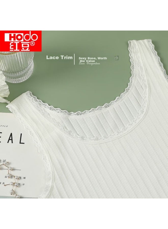 hongdou Hodo Women's Lace Camisole, Vertical Striped Slim-fit Undershirt Lingerie, Ivory White, Size 170 - Image 5