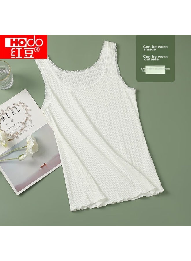 hongdou Hodo Women's Lace Camisole, Vertical Striped Slim-fit Undershirt Lingerie, Ivory White, Size 170 - Image 4