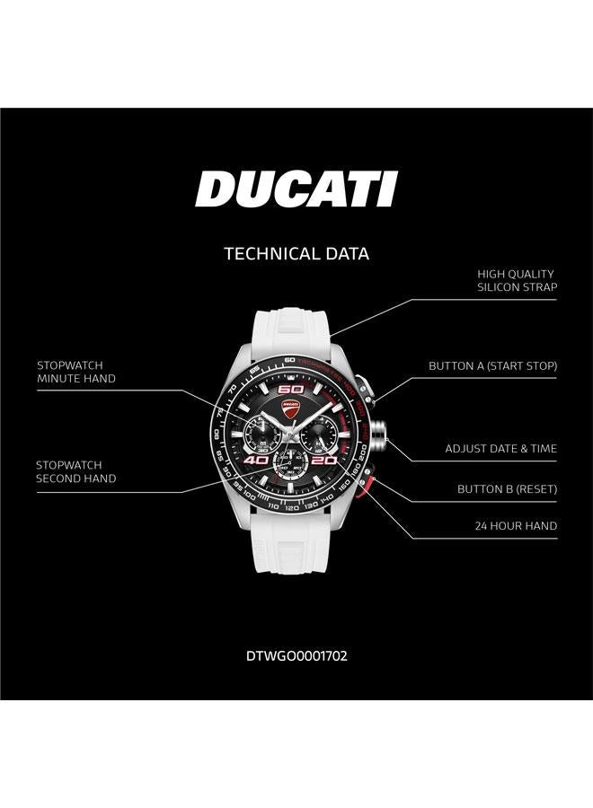 Ducati DT011 Black Dial White Silicone Strap Chronograph Watch for Men - 44mm - Image 5