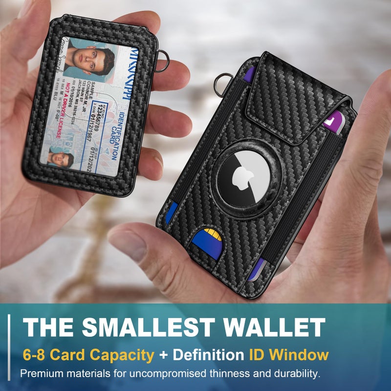 miyozi Ultra Slim AirTag Card Holder for Men - RFID Blocking Minimalist Wallet with Magnetic Flap, 0.25" Thin No Bulge Pocket Wallet, Holds 6-8 Cards with ID Window, Gift Boxed - Image 2