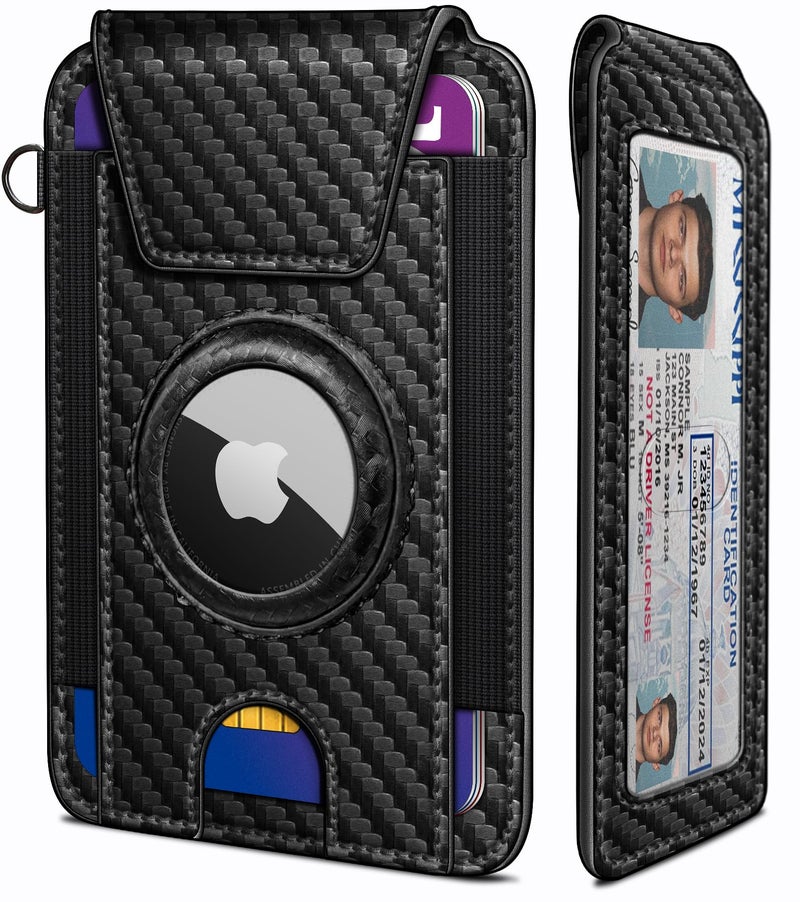 miyozi Ultra Slim AirTag Card Holder for Men - RFID Blocking Minimalist Wallet with Magnetic Flap, 0.25" Thin No Bulge Pocket Wallet, Holds 6-8 Cards with ID Window, Gift Boxed - Image 1