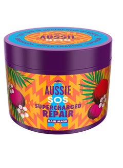 أوسي Aussie SOS Supercharged Repair Hair Mask 500ml for Dry and Damaged Hair. Helps Repair and Protect Against Damage Leaving Hair Soft, Smooth and Hydrated for 100 Hours. Vegan Formula 
