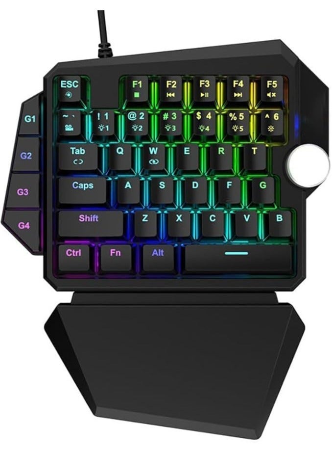 erorex One Handed Gaming Mechanical Keyboard, RGB Backlight Single Hand Ergonomic E-Sports Game Keypad, 44 Keys for Desktop Notebook Tablet Game Console, Programmable Keys Multimedia Knob Keyboard - Image 1