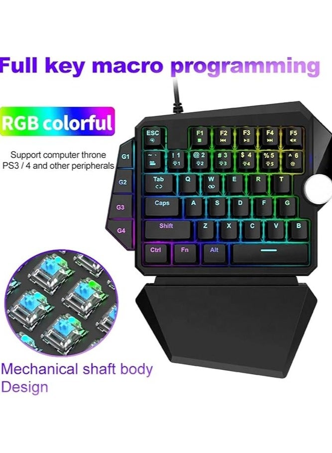erorex One Handed Gaming Mechanical Keyboard, RGB Backlight Single Hand Ergonomic E-Sports Game Keypad, 44 Keys for Desktop Notebook Tablet Game Console, Programmable Keys Multimedia Knob Keyboard - Image 5