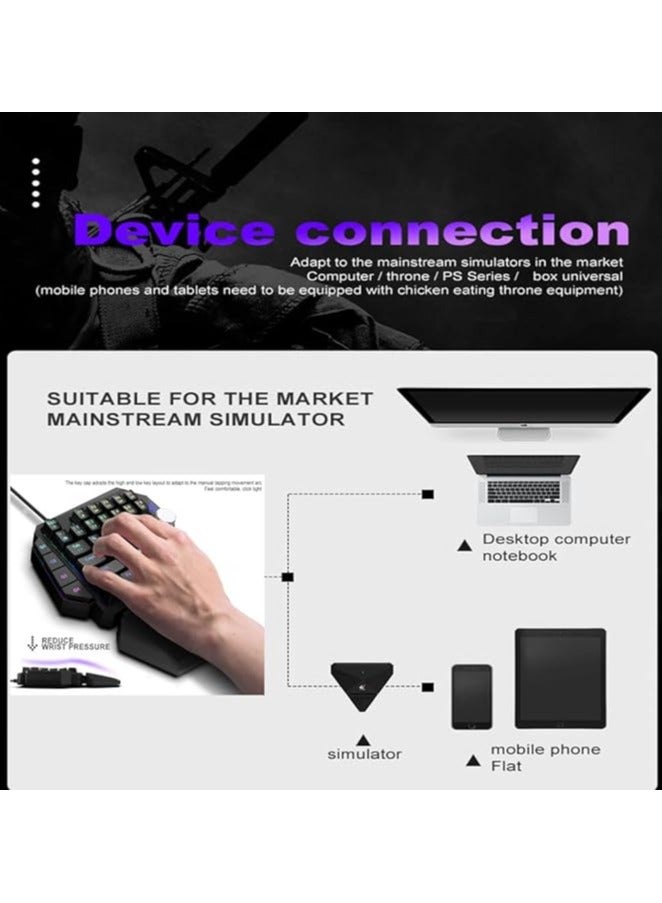 erorex One Handed Gaming Mechanical Keyboard, RGB Backlight Single Hand Ergonomic E-Sports Game Keypad, 44 Keys for Desktop Notebook Tablet Game Console, Programmable Keys Multimedia Knob Keyboard - Image 2