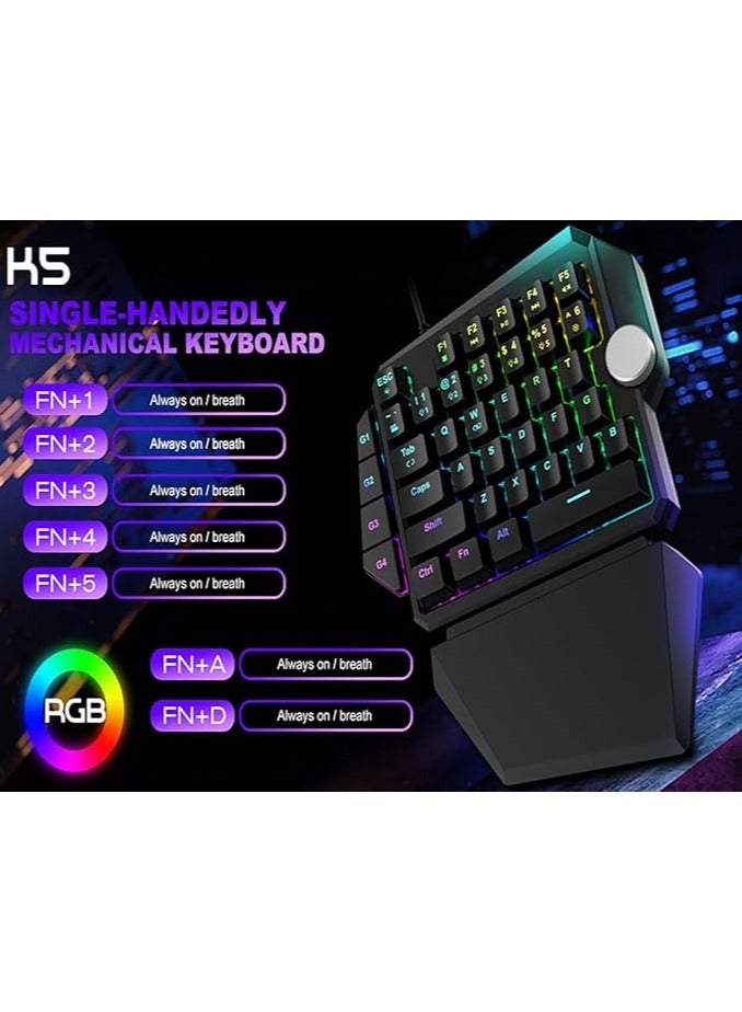 erorex One Handed Gaming Mechanical Keyboard, RGB Backlight Single Hand Ergonomic E-Sports Game Keypad, 44 Keys for Desktop Notebook Tablet Game Console, Programmable Keys Multimedia Knob Keyboard - Image 4