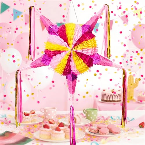 WERNNSAI Cinco de Mayo Star Piata Foldable Pink Mexican Star Piata for Kids Girls Pink Piata Fiesta Party Decorations Luau Event Birthday Party Supplies Mexican Theme Carnivals - Image 5