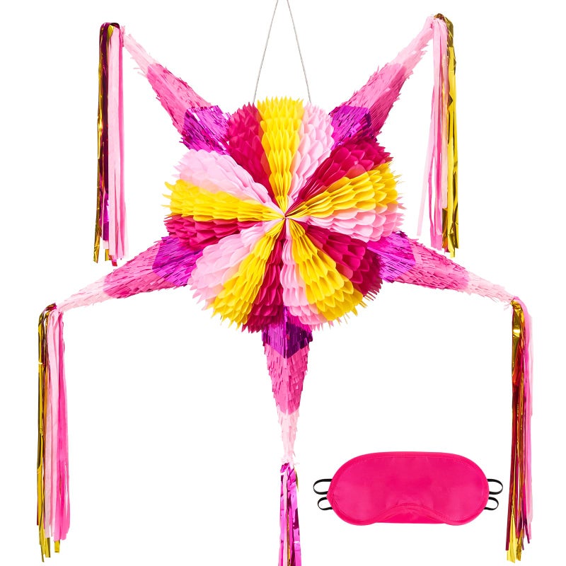 WERNNSAI Cinco de Mayo Star Piata Foldable Pink Mexican Star Piata for Kids Girls Pink Piata Fiesta Party Decorations Luau Event Birthday Party Supplies Mexican Theme Carnivals - Image 3