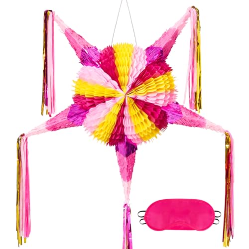 WERNNSAI Cinco de Mayo Star Piata Foldable Pink Mexican Star Piata for Kids Girls Pink Piata Fiesta Party Decorations Luau Event Birthday Party Supplies Mexican Theme Carnivals - Image 1