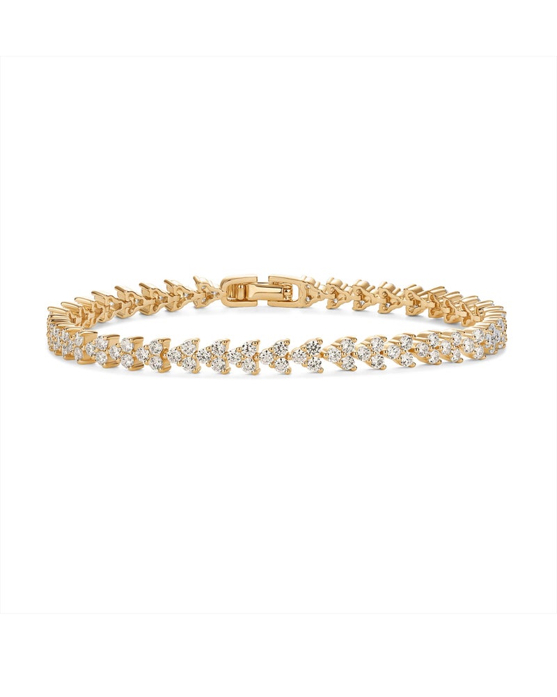 PAVOI 14K Yellow Gold Plated Simulated Diamonds Bezel Set Tennis Bracelets for Women - Cubic Zirconia Stones Trinity Statement Bride Gold Bracelet Stack -Size 7" - Image 1