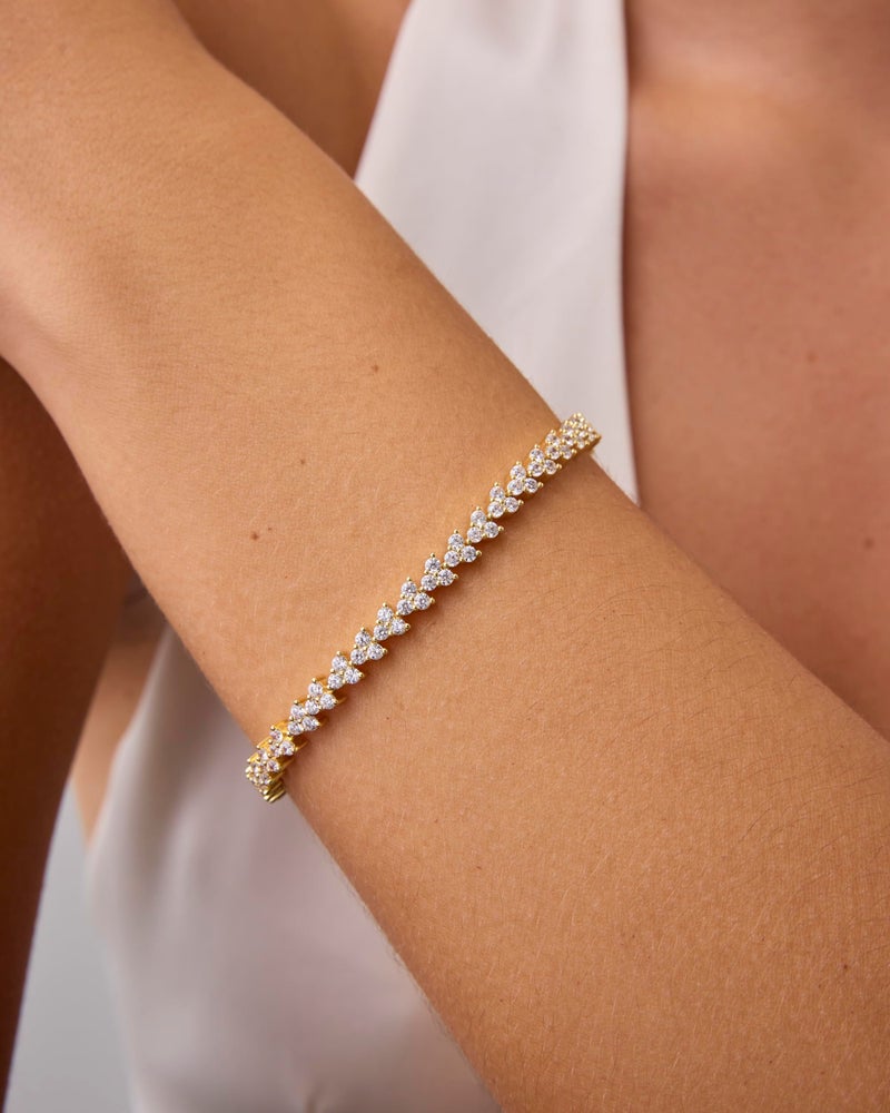 PAVOI 14K Yellow Gold Plated Simulated Diamonds Bezel Set Tennis Bracelets for Women - Cubic Zirconia Stones Trinity Statement Bride Gold Bracelet Stack -Size 7" - Image 2