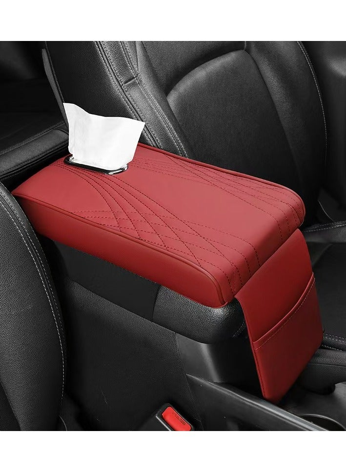 NIBEMINENT Car Central Control Armrest Memory Foam Armrest Heightening Pad, Lengthened Central Armrest Box Pad Claret - Image 1