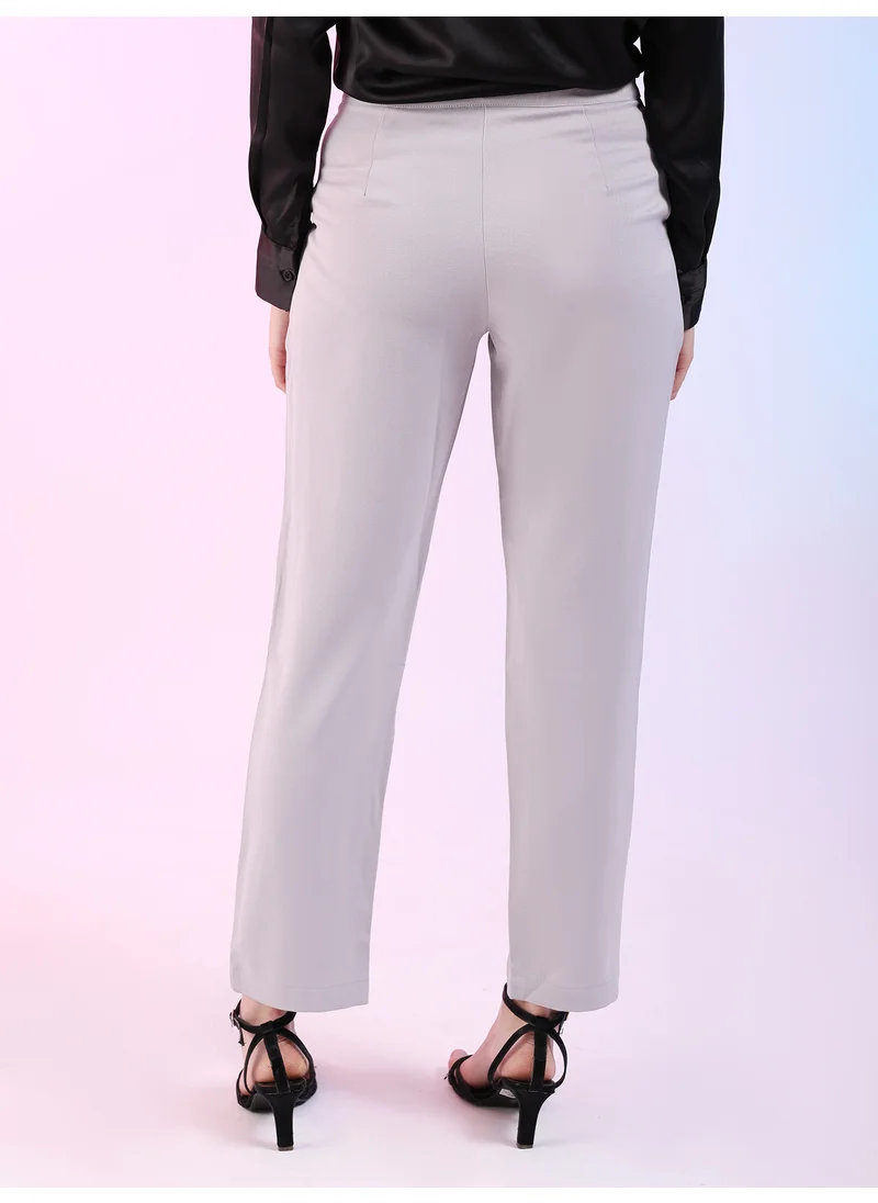 مرفوعة Grey Women Regular Casual Solid Regular Pleated Pants