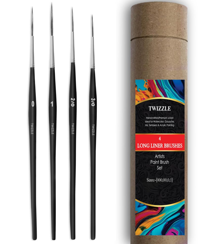 EMOH ROCED Emoh Roced Professional Detail Liner Brushes Set - 4 Fine Tip Paint Brushes with Premium Synthetic Bristles for Acrylic, Oil, Watercolor & Gouache - Ideal for Detailing & Painting with Brush Holder - Image 1