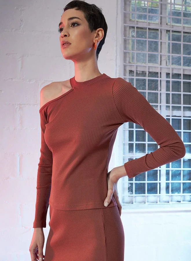 SASSAFRAS SASSAFRAS High Neck Shoulder Cut Out Rib Knit Top