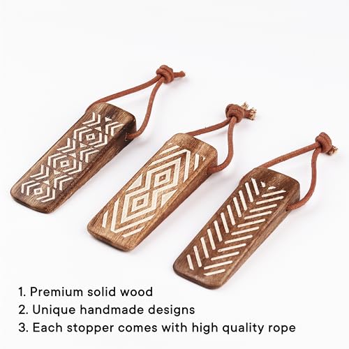 Indian-Shelf Indian Shelf 3 Pieces Wooden Door Stopper Wedge Heavy Duty Anti Slip Rubber Base Door Stop for Floor Door Holder for Home Office Bedroom Kitchen Tiles Marble Use - Image 2