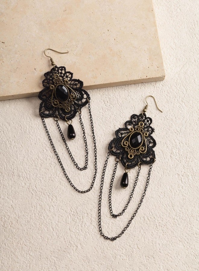 Sacina Goth Victorian Black Floral Lace Teardrop Statement Earrings, Gothic Vintage Earrings, Gothic Jewelry, Christmas Jewelry Gift for Women - Image 5