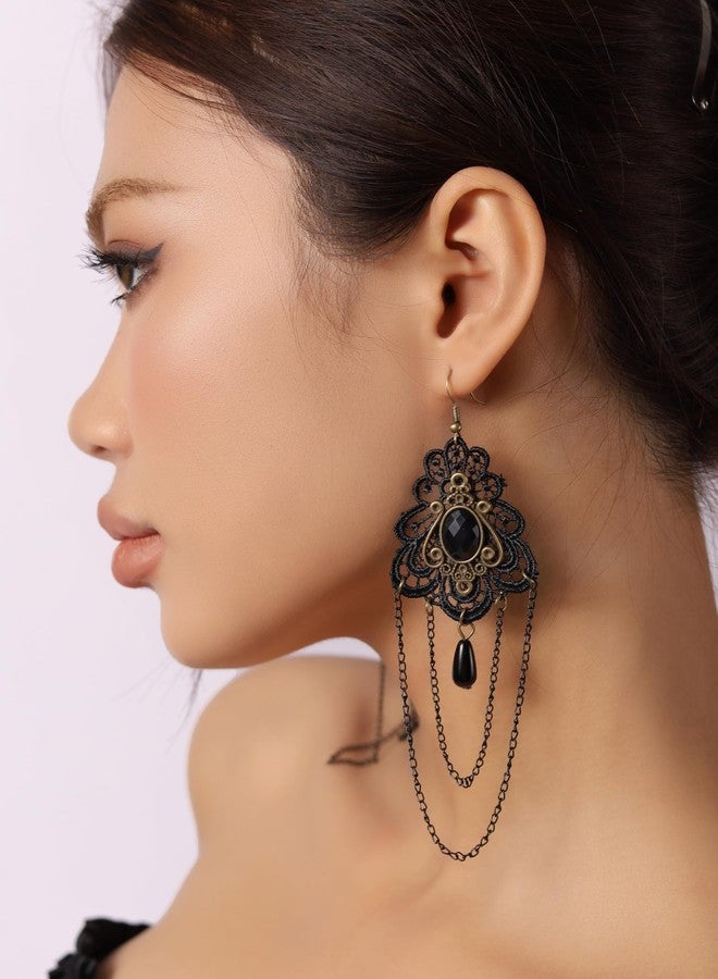 Sacina Goth Victorian Black Floral Lace Teardrop Statement Earrings, Gothic Vintage Earrings, Gothic Jewelry, Christmas Jewelry Gift for Women - Image 3