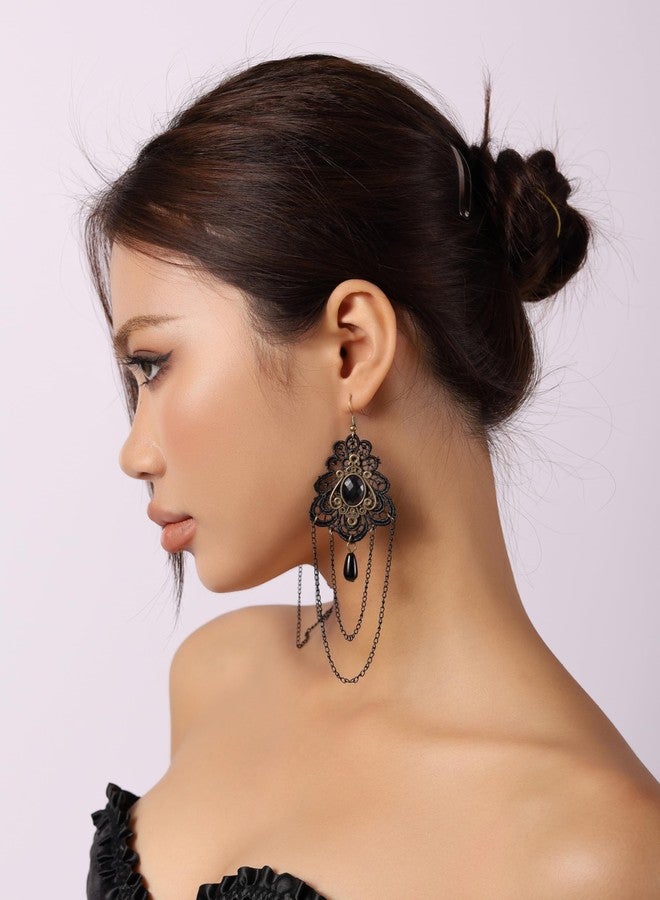 Sacina Goth Victorian Black Floral Lace Teardrop Statement Earrings, Gothic Vintage Earrings, Gothic Jewelry, Christmas Jewelry Gift for Women - Image 4