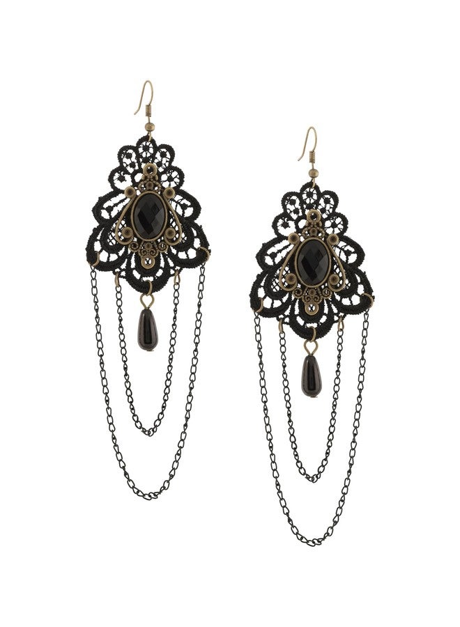 Sacina Goth Victorian Black Floral Lace Teardrop Statement Earrings, Gothic Vintage Earrings, Gothic Jewelry, Christmas Jewelry Gift for Women - Image 1