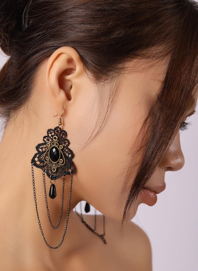Sacina Goth Victorian Black Floral Lace Teardrop Statement Earrings, Gothic Vintage Earrings, Gothic Jewelry, Christmas Jewelry Gift for Women - Image 2