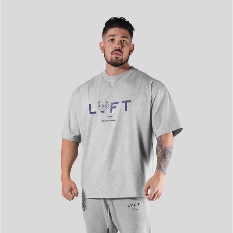 Lyft & Power House Joint Short-Sleeved Men'S Pure Cotton Fitness Clothing T-Shirt Loose Men'S Top - Image 4