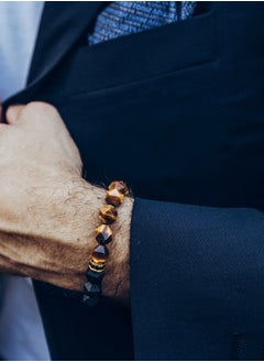 AWNL Men's Beaded Bracelet With Black Onyx and Tiger Eye and 925 Silver Lucky Wheel 10MM Gemstones Bracelet Gift for Men Husband Boyfriend  - Image 2