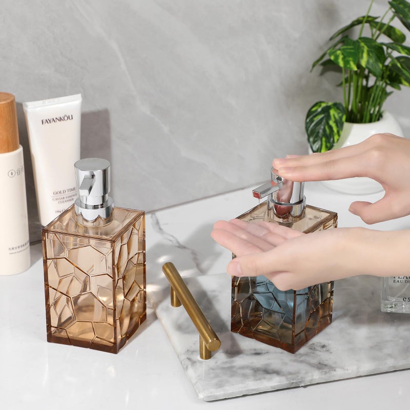JiatuA Hand Soap Dispenser  Clear Acrylic Plastic Liquid Pump Bottles Refillable Lotion Dispenser For Bathroom Decor Kitchen College Dorm  Light Brown - Image 3