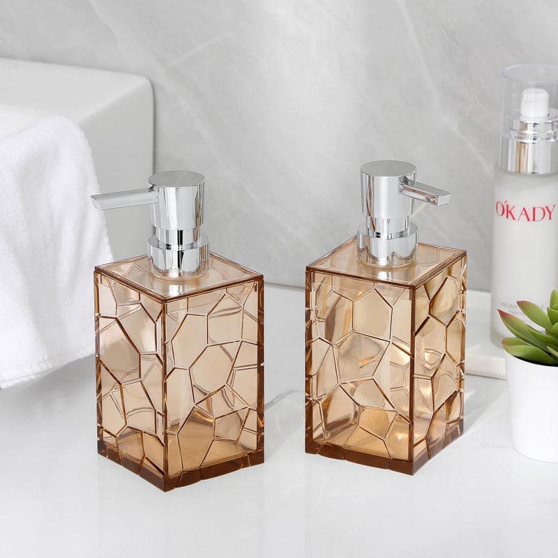 JiatuA Hand Soap Dispenser  Clear Acrylic Plastic Liquid Pump Bottles Refillable Lotion Dispenser For Bathroom Decor Kitchen College Dorm  Light Brown - Image 2